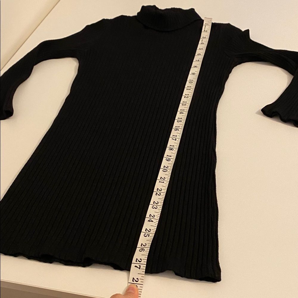 Monrow Black Ribbed Turtle Neck 3/4 Sleeve Knit Mini Dress Size Small - Picture 11 of 14